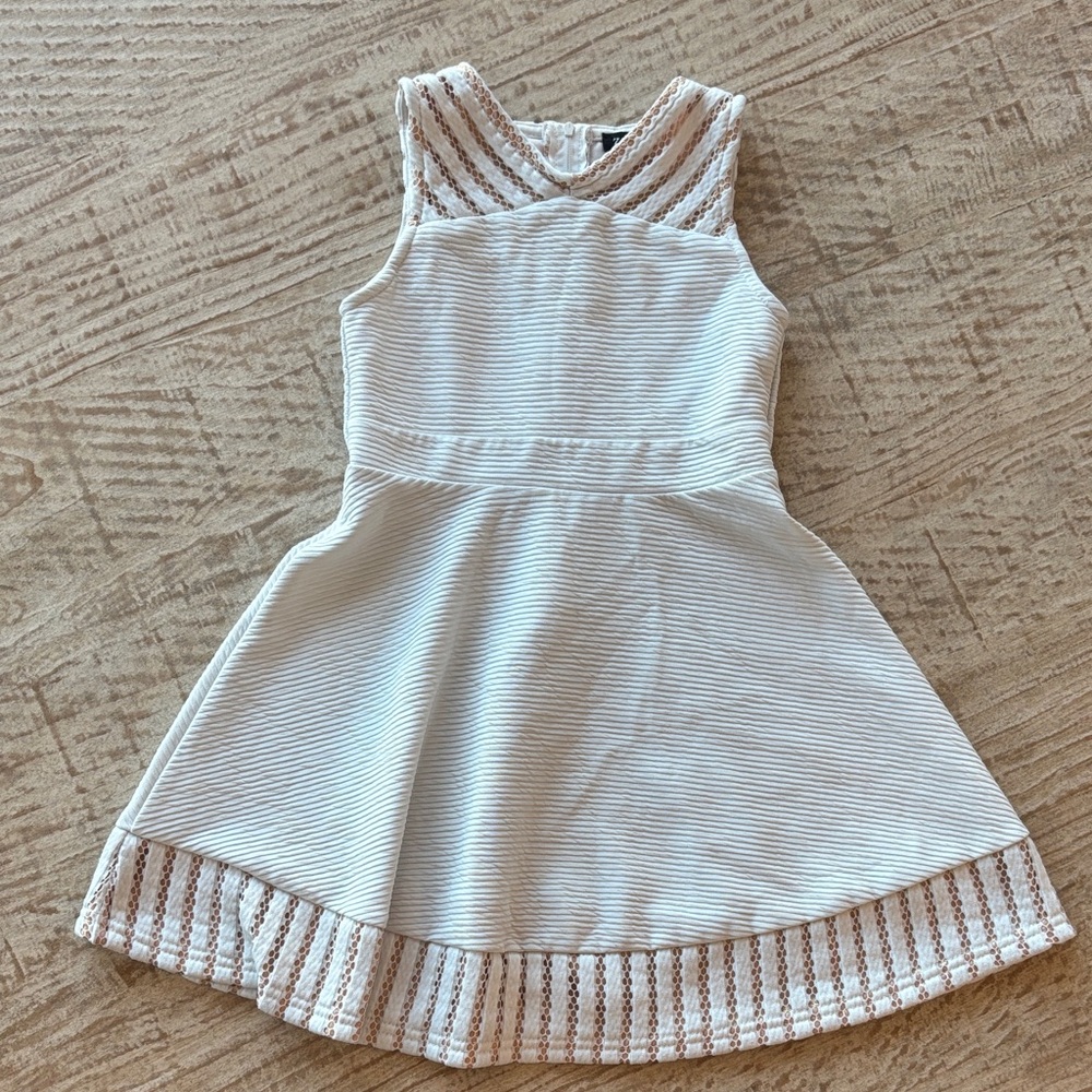 Zunie White and Tan Striped Kids Dress